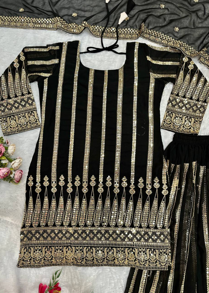 Designer 3 Piece Ready To Wear Partywear Suit Fox Georgette With Embroidery